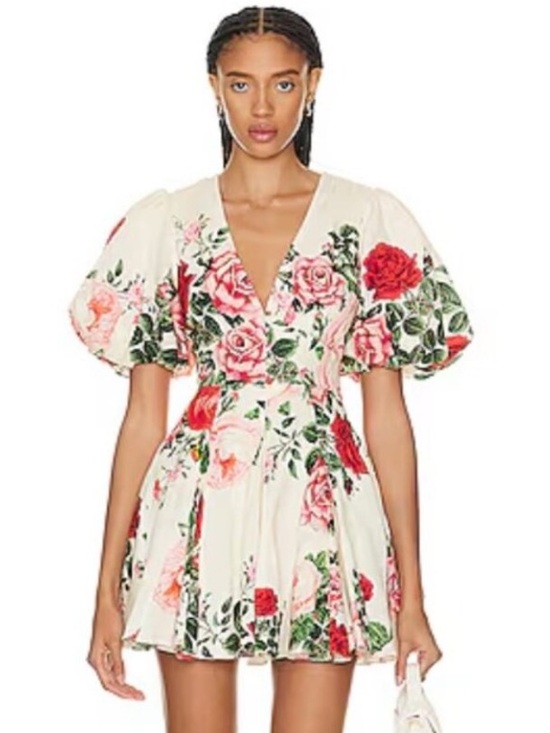 HEMANT & NANDITA Dresses & Skirts - Hemant & Nandita Naaz Floral Skater Mini Dress Cream Red Size Small